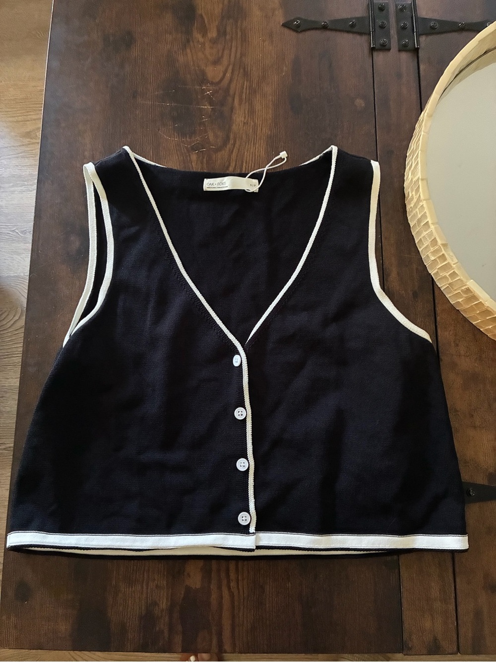 OAK + FORT Black Crop Tank with White Trim